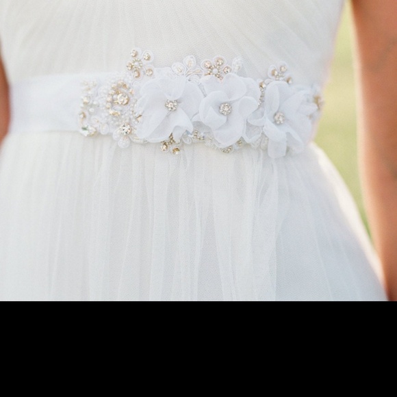Wedding Beaded Flower Sash. Bridal Dress Sash.